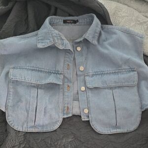 Micas Light Blue Denim Cropped Vest